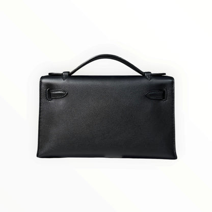 Hermès Mini Kelly I Black Leather, Silver Hardware, D Stamp
