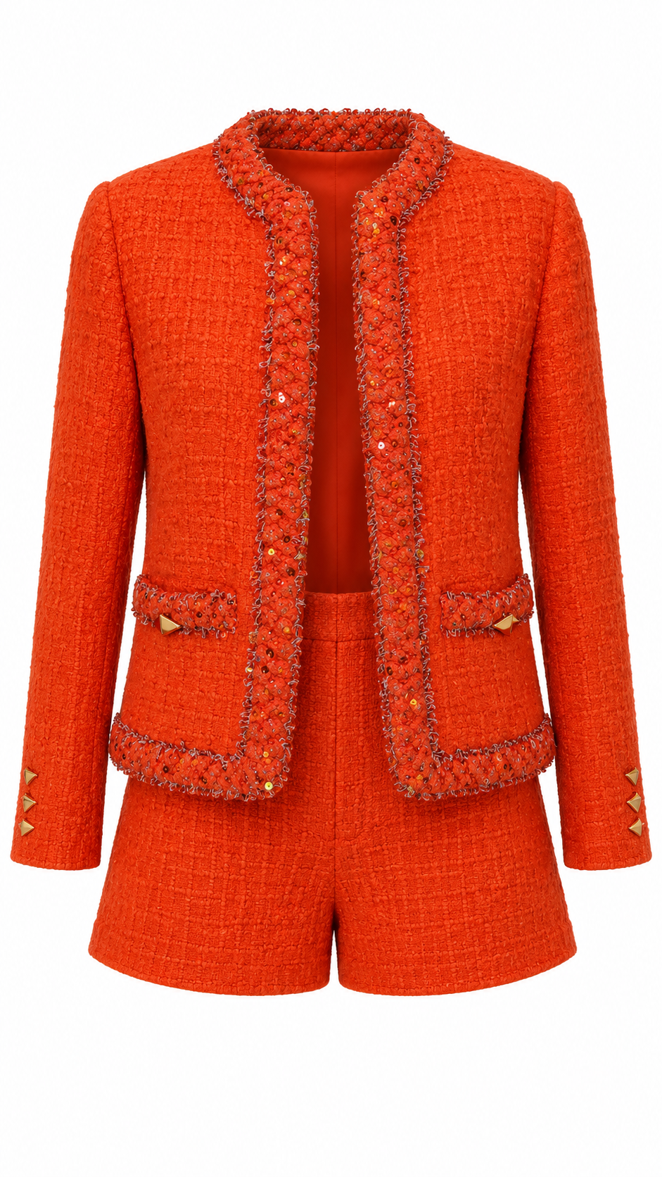 Valentino Orange Sequin Tweed Jacket & Shorts Set