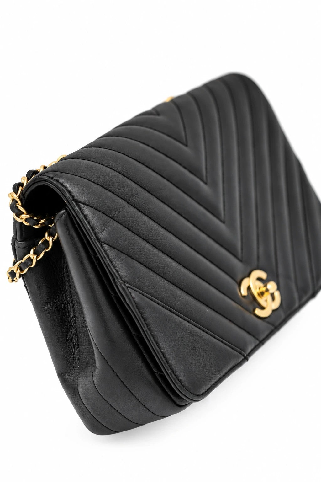 Chanel Chevron Quilted Leather Flap Bag Black GHW