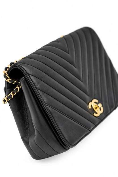 Chanel Chevron Quilted Leather Flap Bag Black GHW