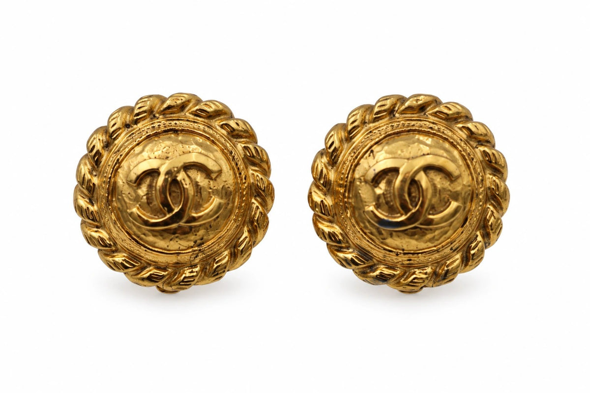 Chanel Gold-Tone Round Logo Clip Earrings
