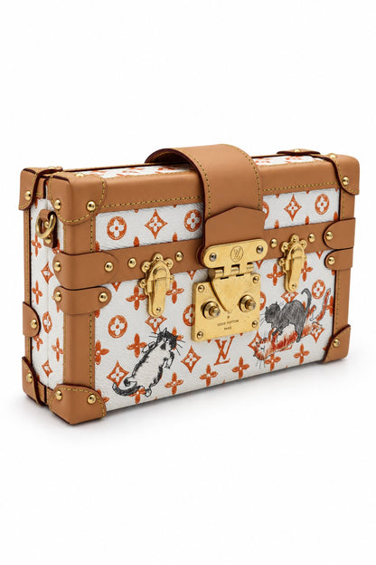 Louis Vuitton Monogram Canvas Kabuki Petite Malle Trunk Bag White Orange GHW