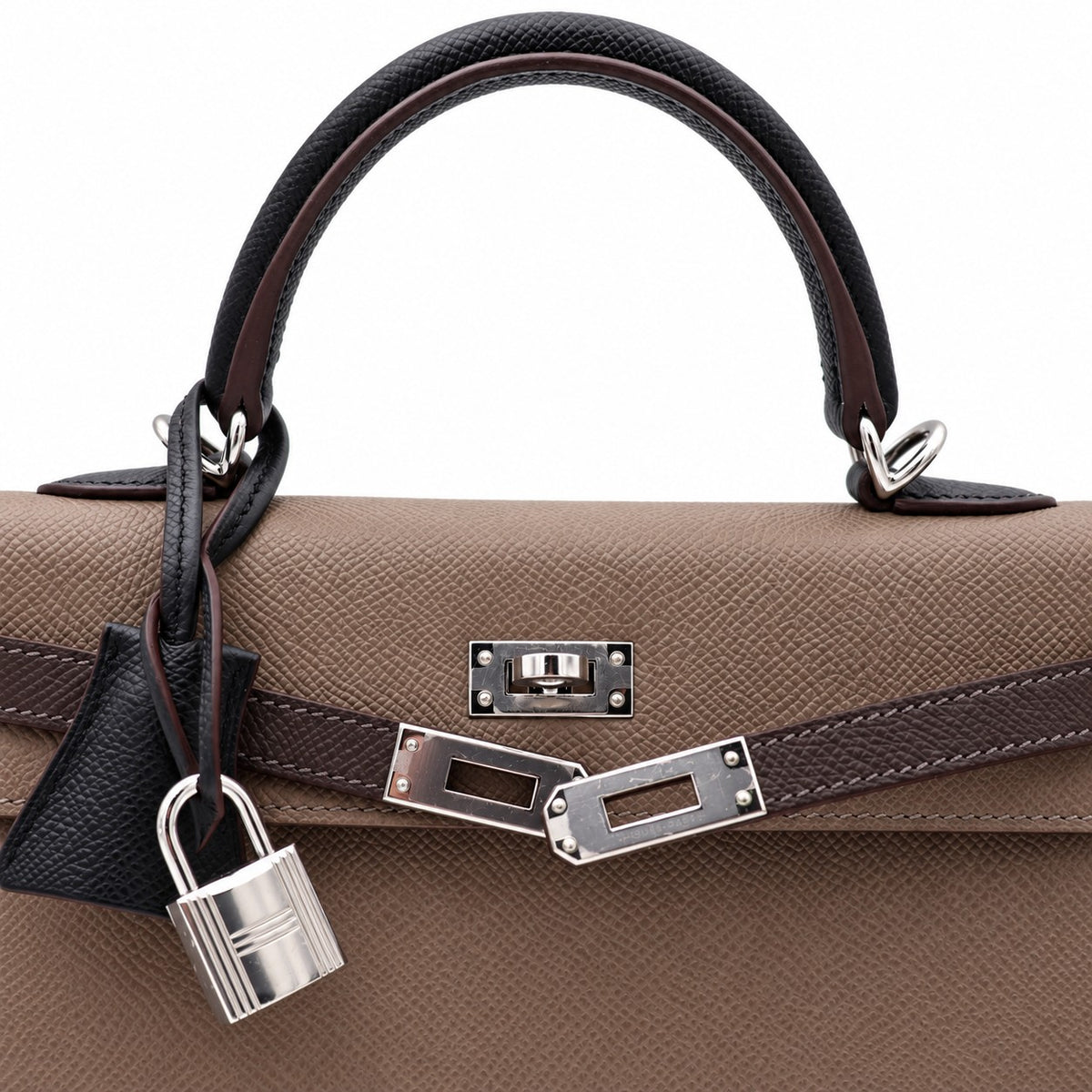 Hermès Kelly Sellier 25 Tri-color Etoupe, Ecorce, Black Epsom Palladium Hardware