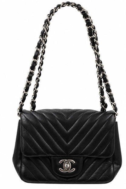 Chanel Chevron Quilted Leather Flap Bag Black SHW