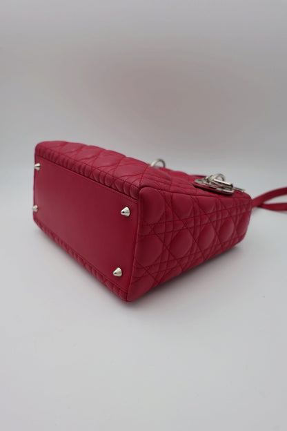 Dior Lady Dior Canage Handbag medium 2WAYShoulder Fuchsia leather