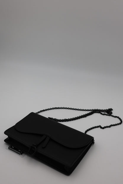 Dior Ultramatte Calfskin Saddle Wallet on Chain Black Black Hardware