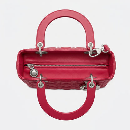 Dior Lady Dior Canage Handbag medium 2WAYShoulder Fuchsia leather