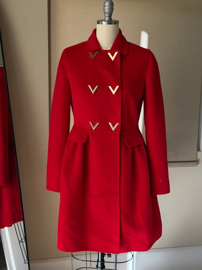 Valentino Red Metal V-Buckle Coat