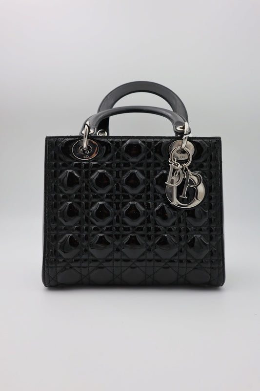 Dior Medium  Lady Dior Black Patent Leather