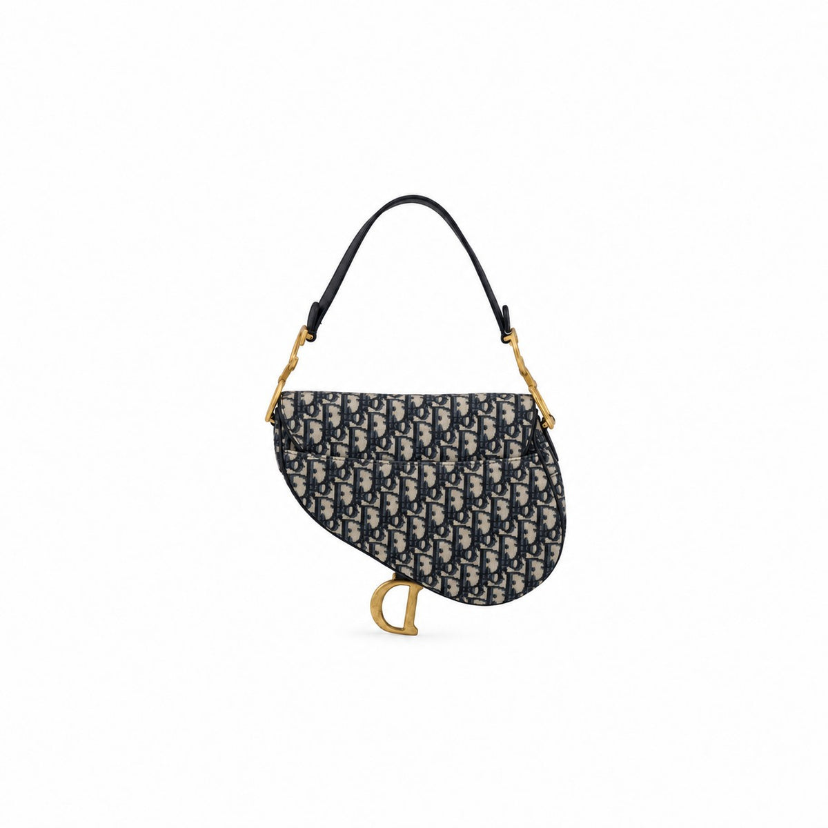 Dior Oblique Canvas Saddle Bag Navy Beige GHW