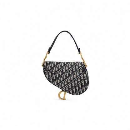 Dior Oblique Canvas Saddle Bag Navy Beige GHW