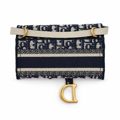 Dior Oblique Canvas Saddle Chain Pouch Navy Beige GHW