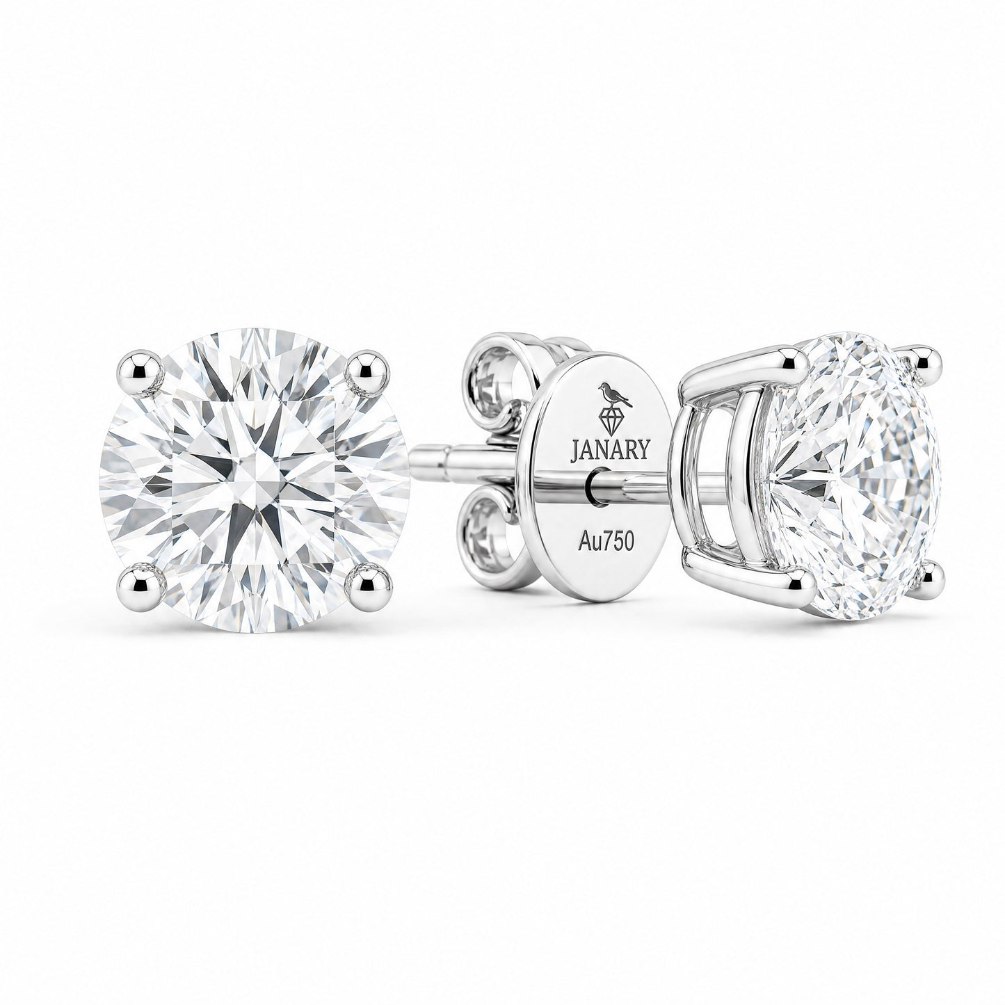 JANARY Round Brilliant 3-Carat Diamond Stud Earrings in 18K White Gold