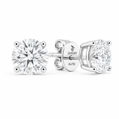 JANARY Round Brilliant 3-Carat Diamond Stud Earrings in 18K White Gold