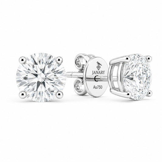 JANARY Round Brilliant 3-Carat Diamond Stud Earrings in 18K White Gold