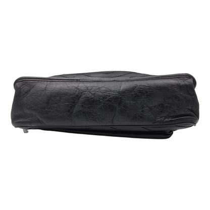 Saint Laurent Niki Crinkled Leather  Medium Shoulder Bag Black
