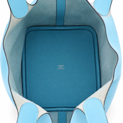 Hermès Leather Tressage de Cuir Picotin Lock 22 Bag Blue SHW