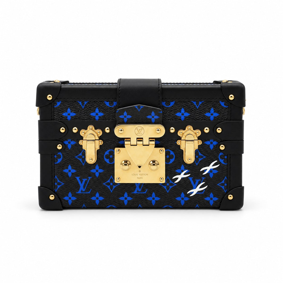 Louis Vuitton Monogram Canvas Petite Malle Bag Black Blue GHW