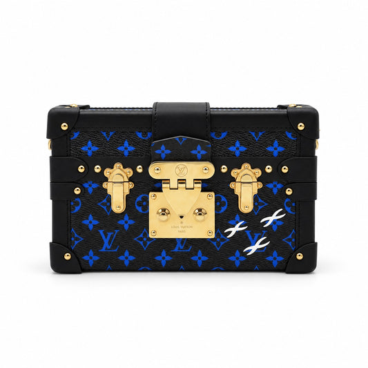 Louis Vuitton Monogram Canvas Petite Malle Bag Black Blue GHW