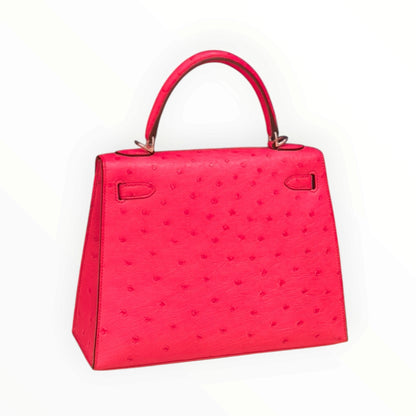 Hermès Kelly 25 Ostrich Leather, E5 Candy Pink, Silver Hardware, D Stamp