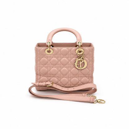 Dior Cannage Lambskin Medium Lady Dior Bag Pink GHW