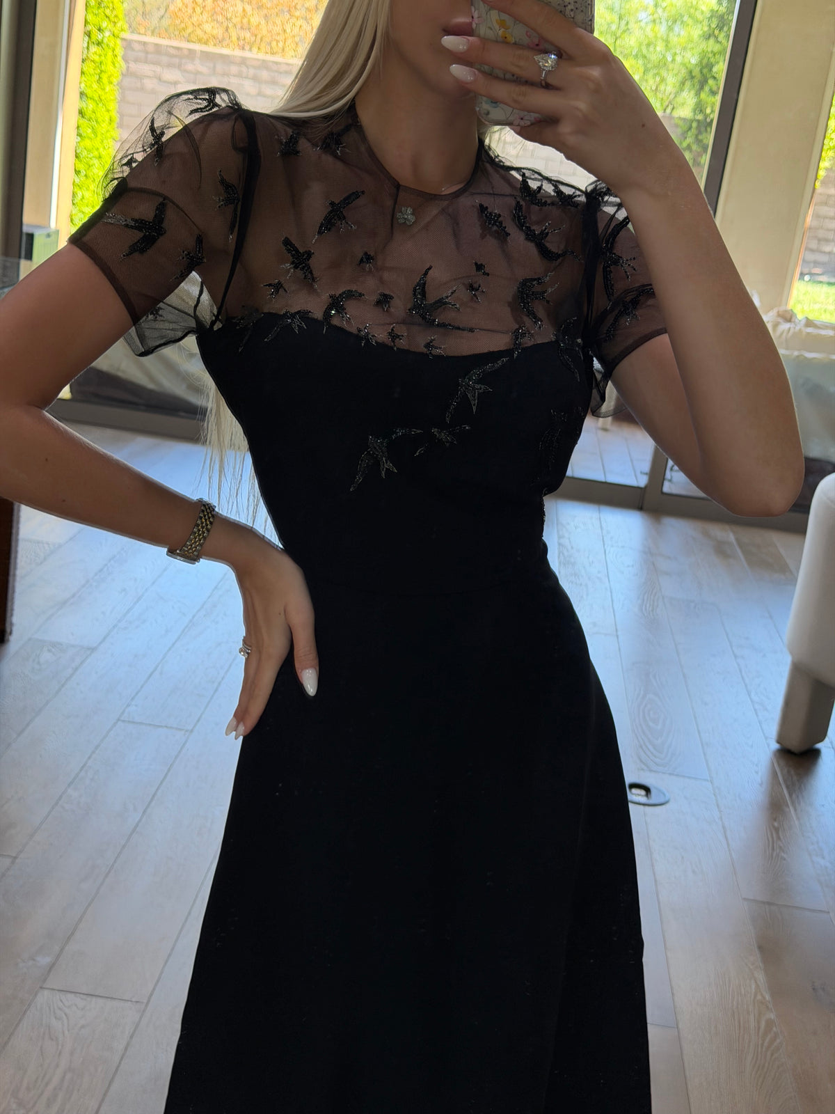 Valentino Black Sequin Embroidered Lace Dress