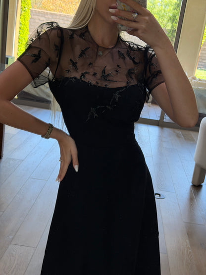 Valentino Black Sequin Embroidered Lace Dress
