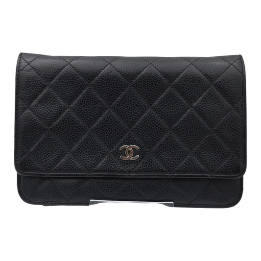 Chanel Quilted Caviar Leather Wallet on Chain Black SHW