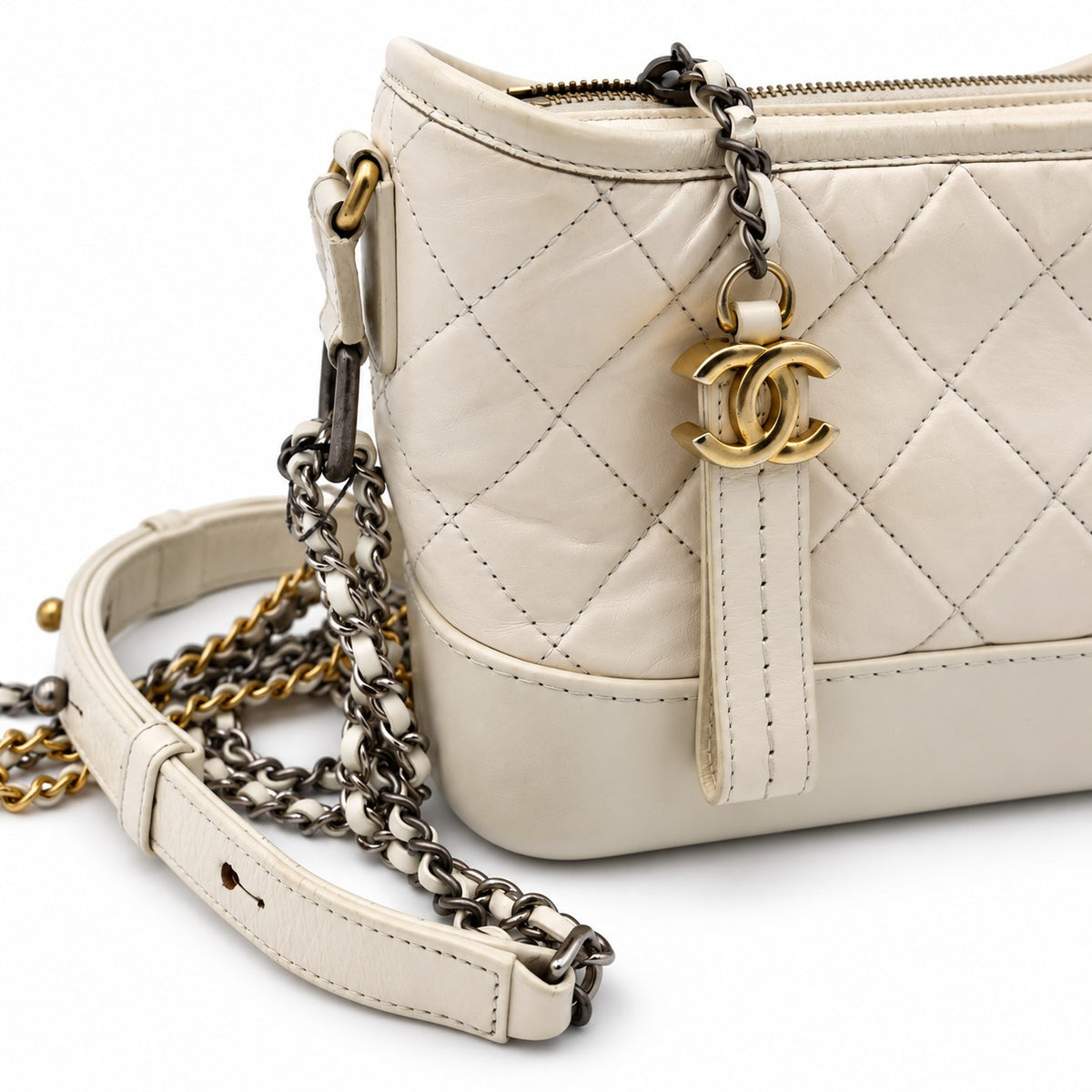 Chanel Quilted Leather Gabrielle Hobo Bag Ivory GHW SHW