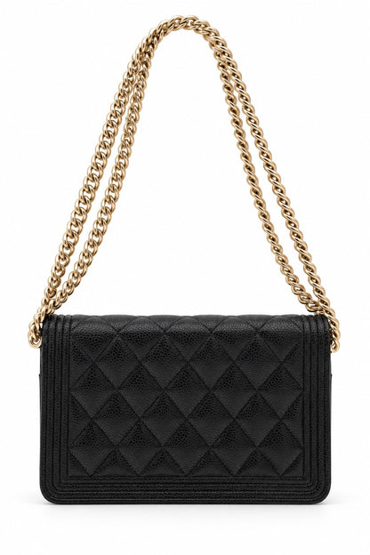 Chanel Quilted Caviar Leather Boy Wallet on Chain Black GHW