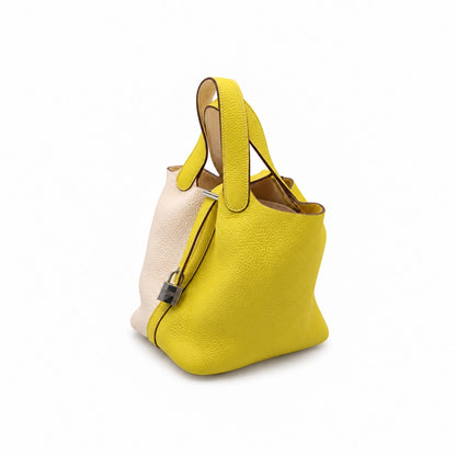Hermès Leather Picotin Lock 18 Bag Yellow White SHW