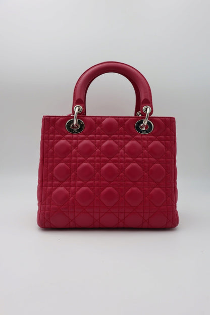 Dior Lady Dior Canage Handbag medium 2WAYShoulder Fuchsia leather