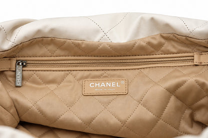Chanel Quilted Fabric Logo Charm Chain Tote White SHW