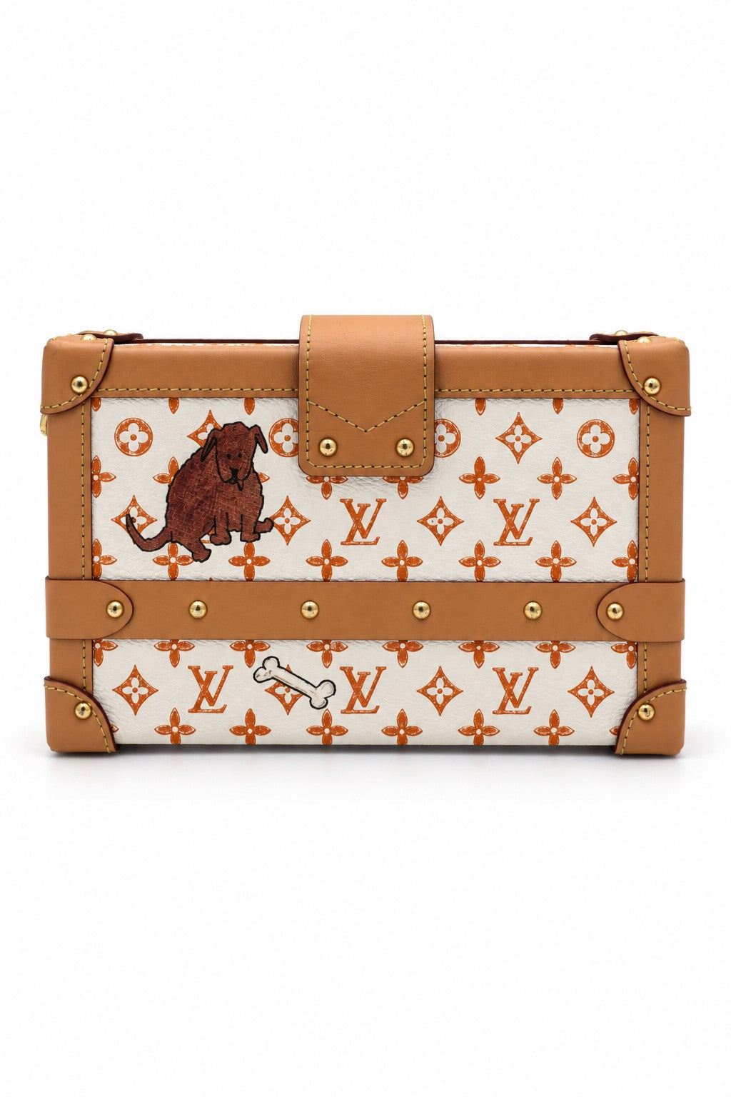 Louis Vuitton Monogram Canvas Kabuki Petite Malle Trunk Bag White Orange GHW