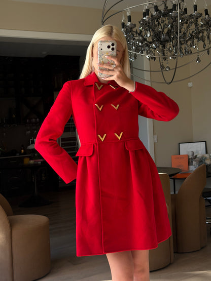 Valentino Red Metal V-Buckle Coat