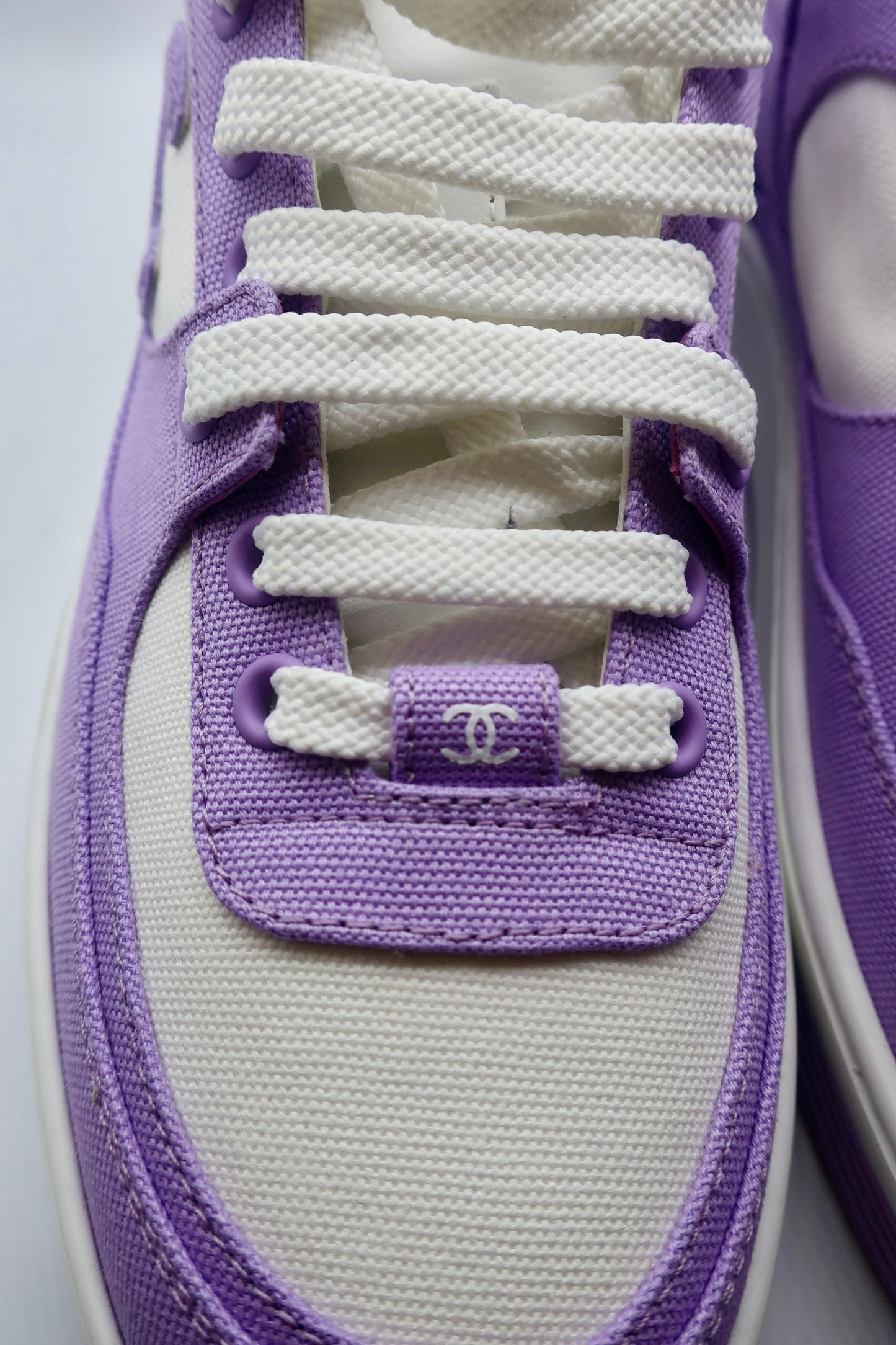 Chanel Cotton Sneakers 39 Purple White