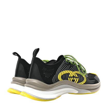 Gucci Technical Knit Fabric Waves Mens Gucci Run Sneakers 6.5 Black Silver Giallo Neon Yellow