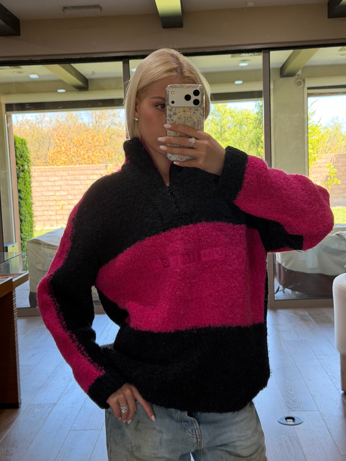 Louis Vuitton Contrast Logo Half-Zip Teddy Sweater