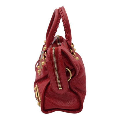 Balenciaga Leather Small Metallic Edge City Bag Red GHW