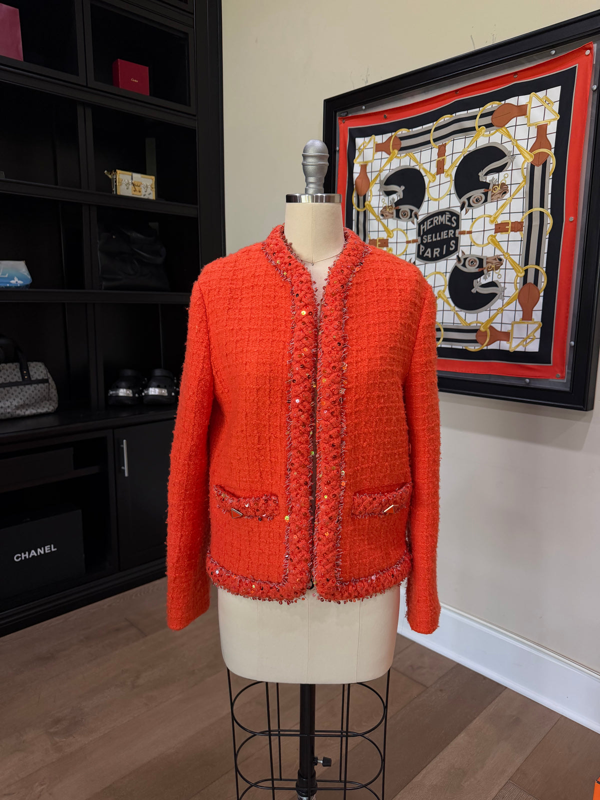 Valentino Orange Sequin Tweed Jacket & Shorts Set