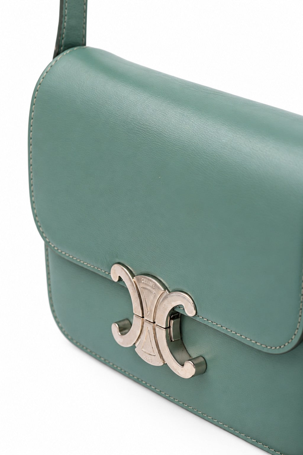 Celine Triomphe Leather Shoulder Bag Green SHW