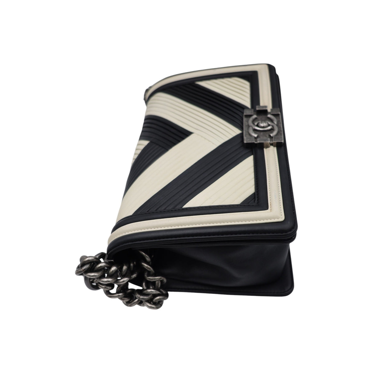Chanel Black and Ivory Chevron Boy Flap Bag