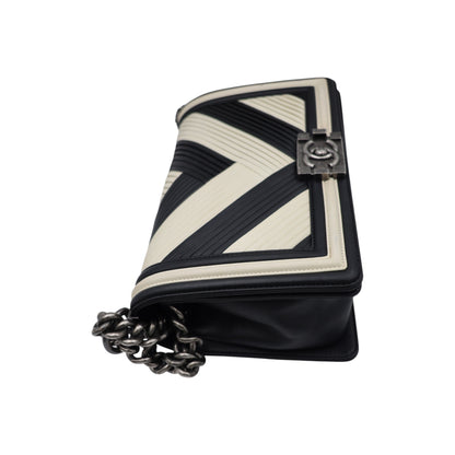 Chanel Black and Ivory Chevron Boy Flap Bag