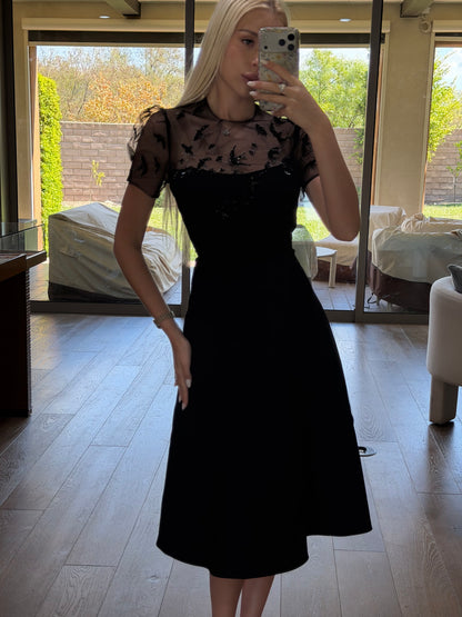 Valentino Black Sequin Embroidered Lace Dress