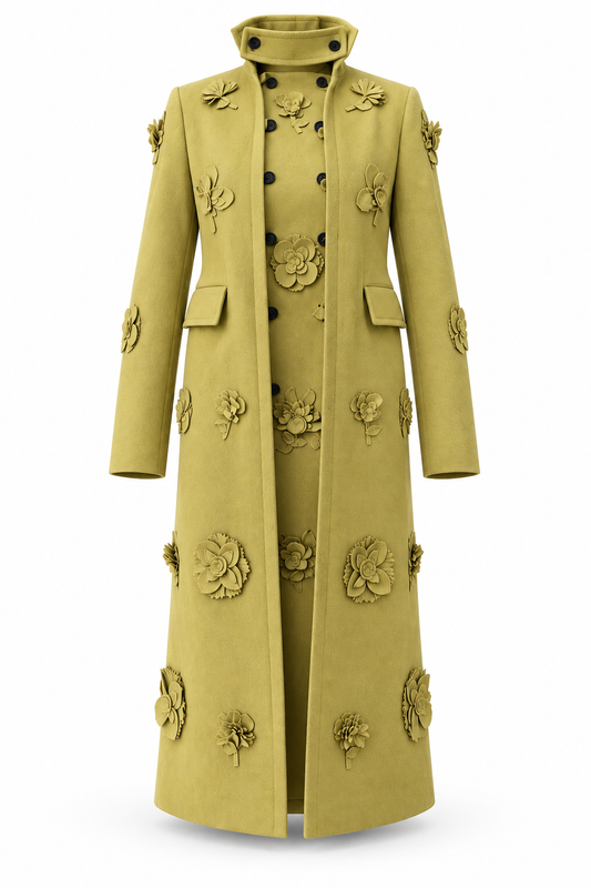 Valentino Limited Edition Avocado Floral Wool Coat
