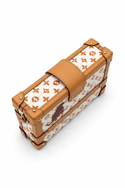 Louis Vuitton Monogram Canvas Kabuki Petite Malle Trunk Bag White Orange GHW