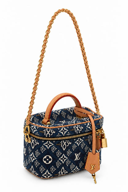 Louis Vuitton Monogram Denim Vanity Top Handle Bag Blue