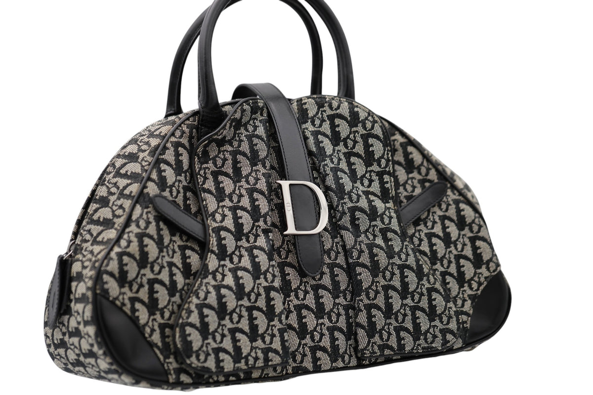Dior Diorissimo Canvas Frame Satchel Navy Beige SHW