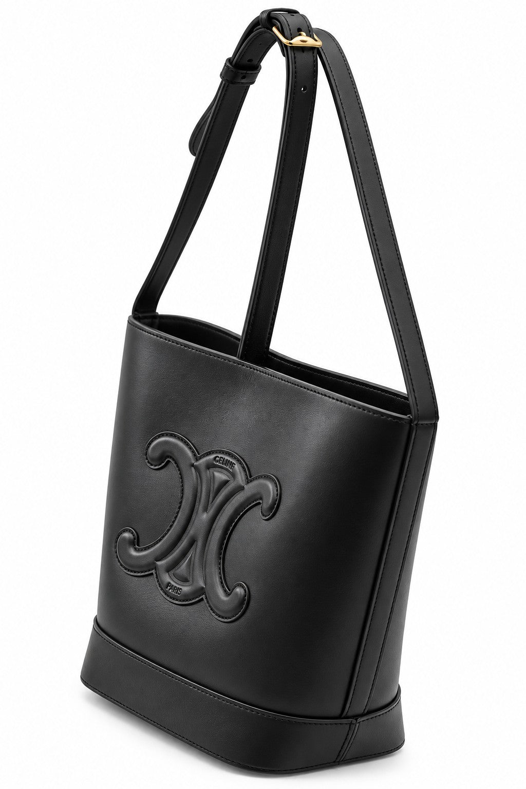 Celine Leather Triomphe Bucket Bag Black