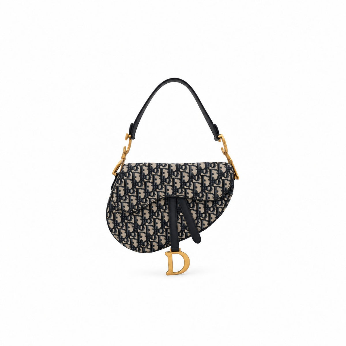 Dior Oblique Canvas Saddle Bag Navy Beige GHW